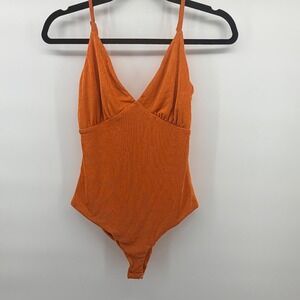 Polly Orange Textured Ribbed V-Neck Bodysuit Adjustable Straps Womens Size 4 US